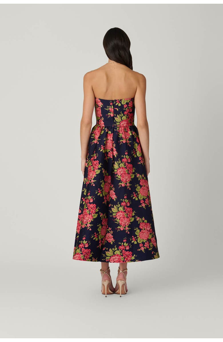 Shoshanna Midnight Dana Vila Floral Jacquard Dress, Alternate, color, Navy/Coral