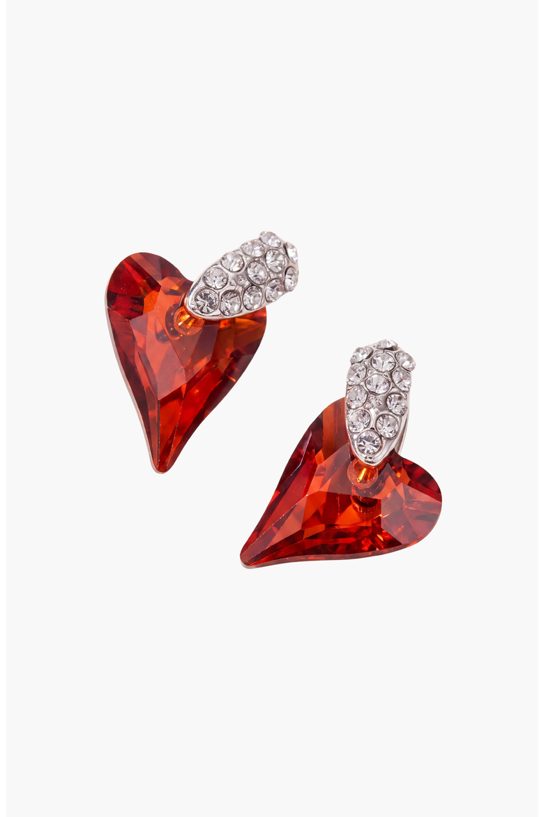 Dangle Crystal Heart Earrings, Alternate, color, Red