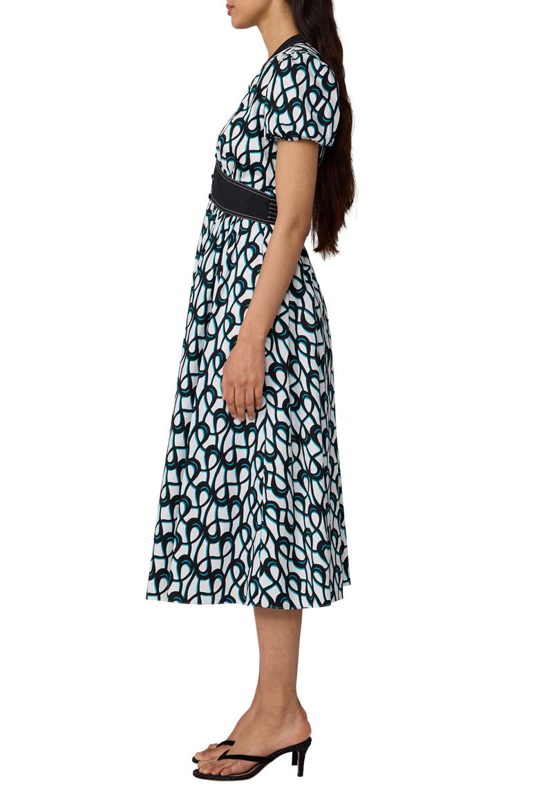 Erica Puff Sleeve Stretch Cotton Midi Dress, Alternate, color, LOOPS MID WHITE
