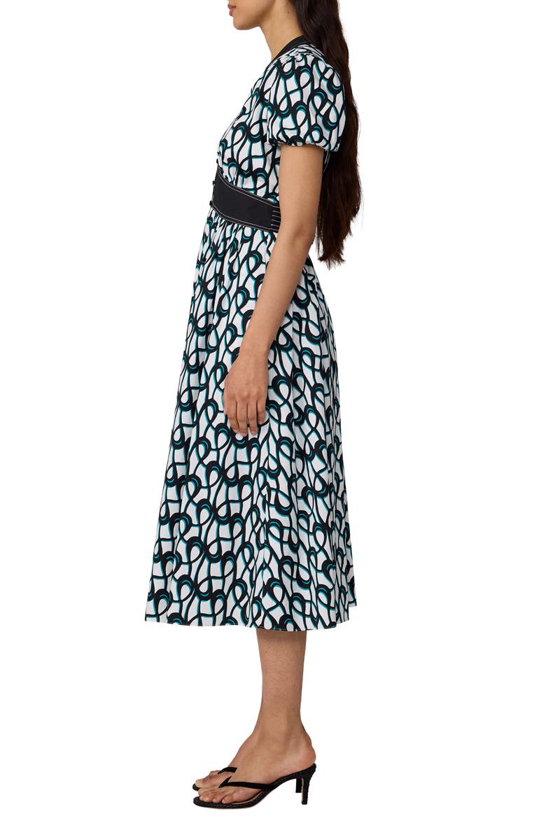 Diane von Furstenberg Erica Puff Sleeve Stretch Cotton Midi Dress, Alternate, color, Loops Mid White