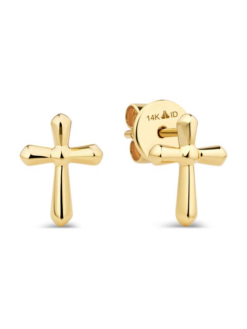 Cross Stud Earrings in 14K Gold