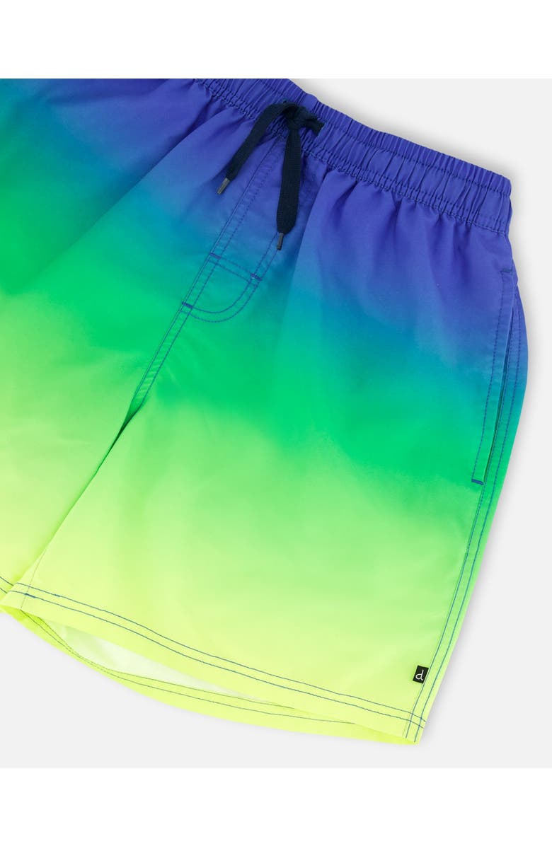 Deux par Deux Men's Swim Trunks Blue, Green, And Lime Gradient, Alternate, color,