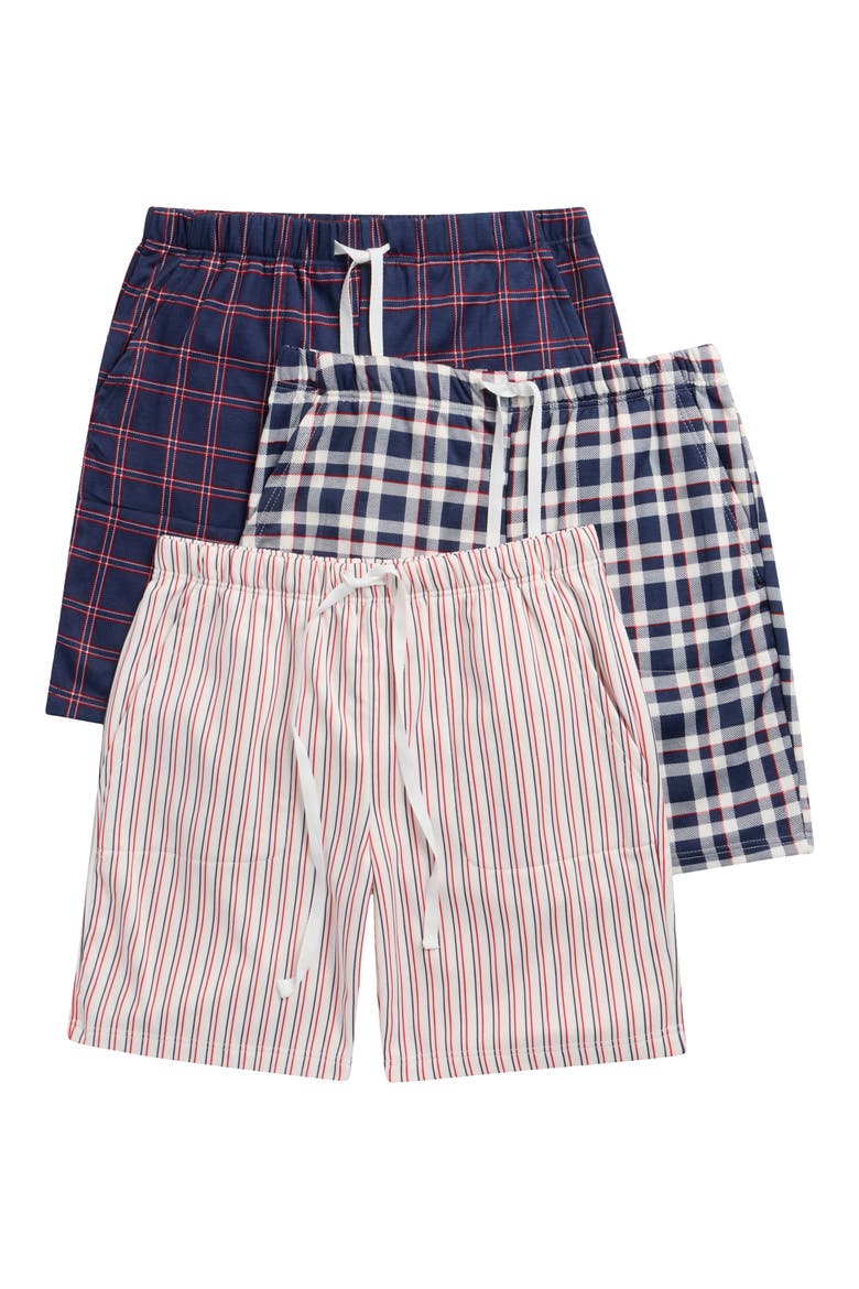 3-Pack Fleece Lounge Shorts, Main, color, BLUE/WHITE/DRESS BLUE
