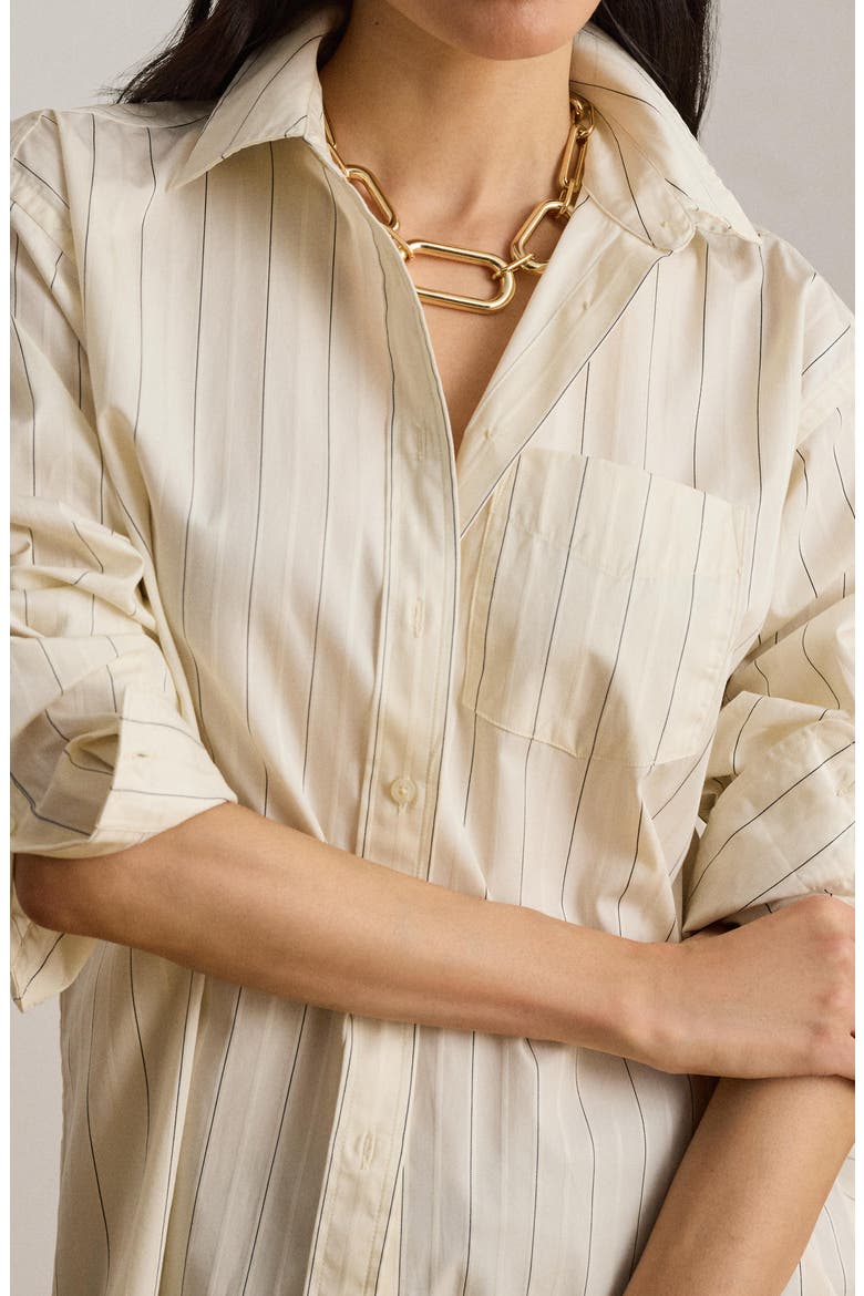 Broadcloth Cotton Button-Up Shirt, Alternate, color, CREAM/ BLACK