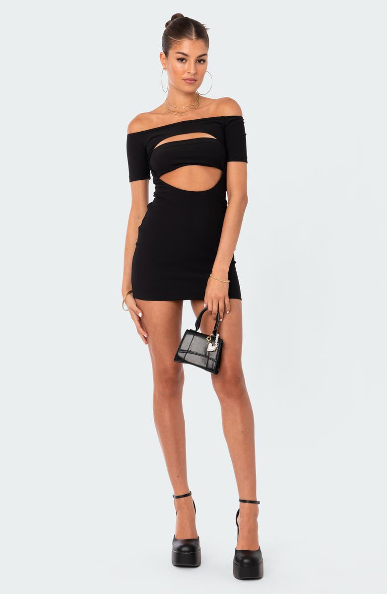 EDIKTED Ribbed Off the Shoulder Cutout Two-Piece Minidress, Alternate, color, 