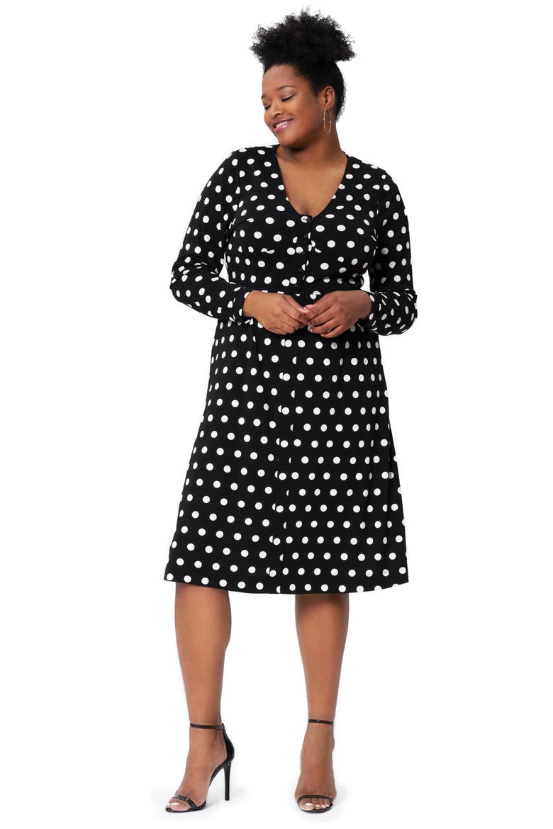 Juliana Polka Dot Long Sleeve Dress, Alternate, color, POLKA BLACK