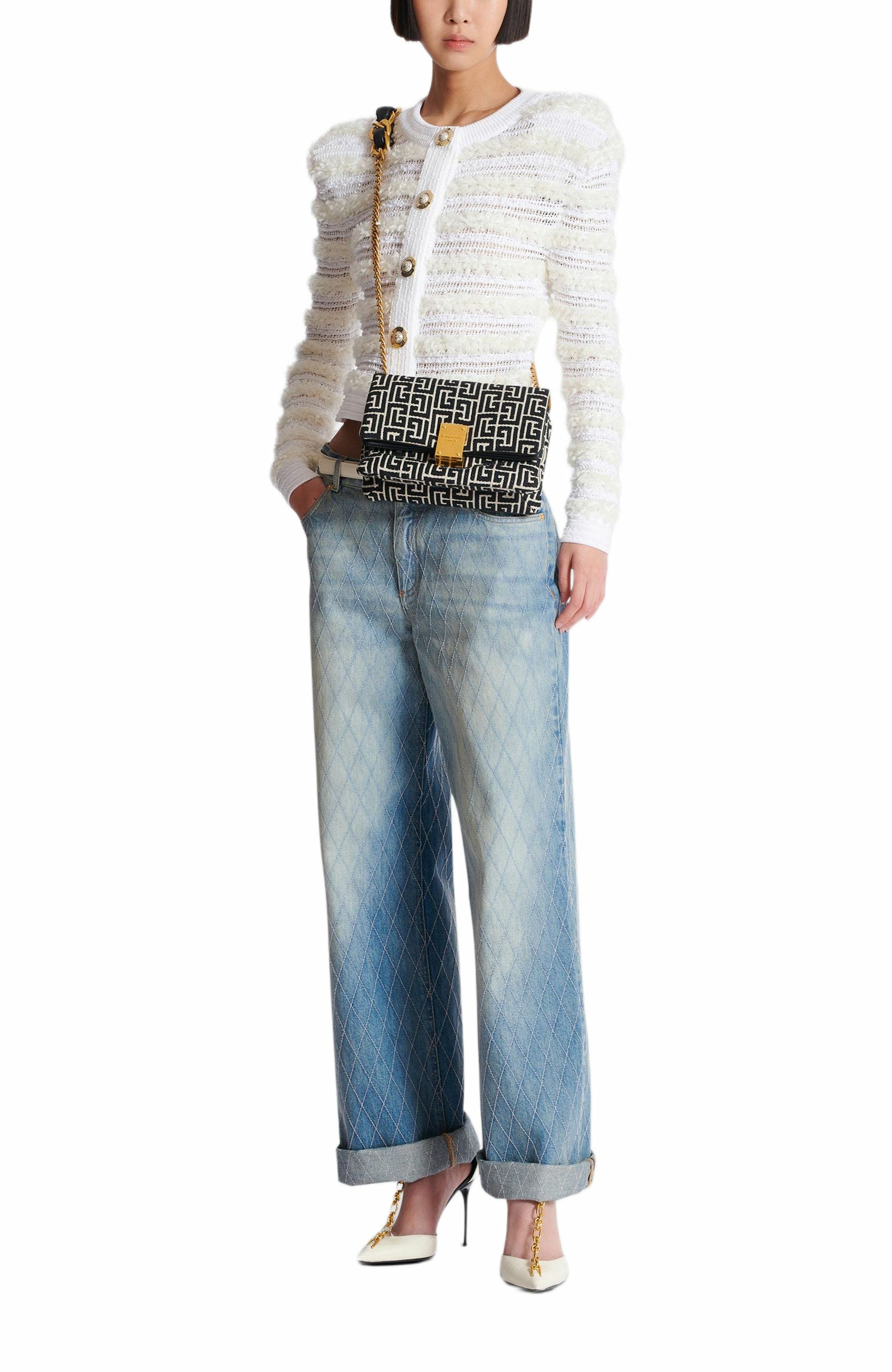 Balmain 1945 Soft Small Monogrammed Canvas Bag, Alternate, color, 