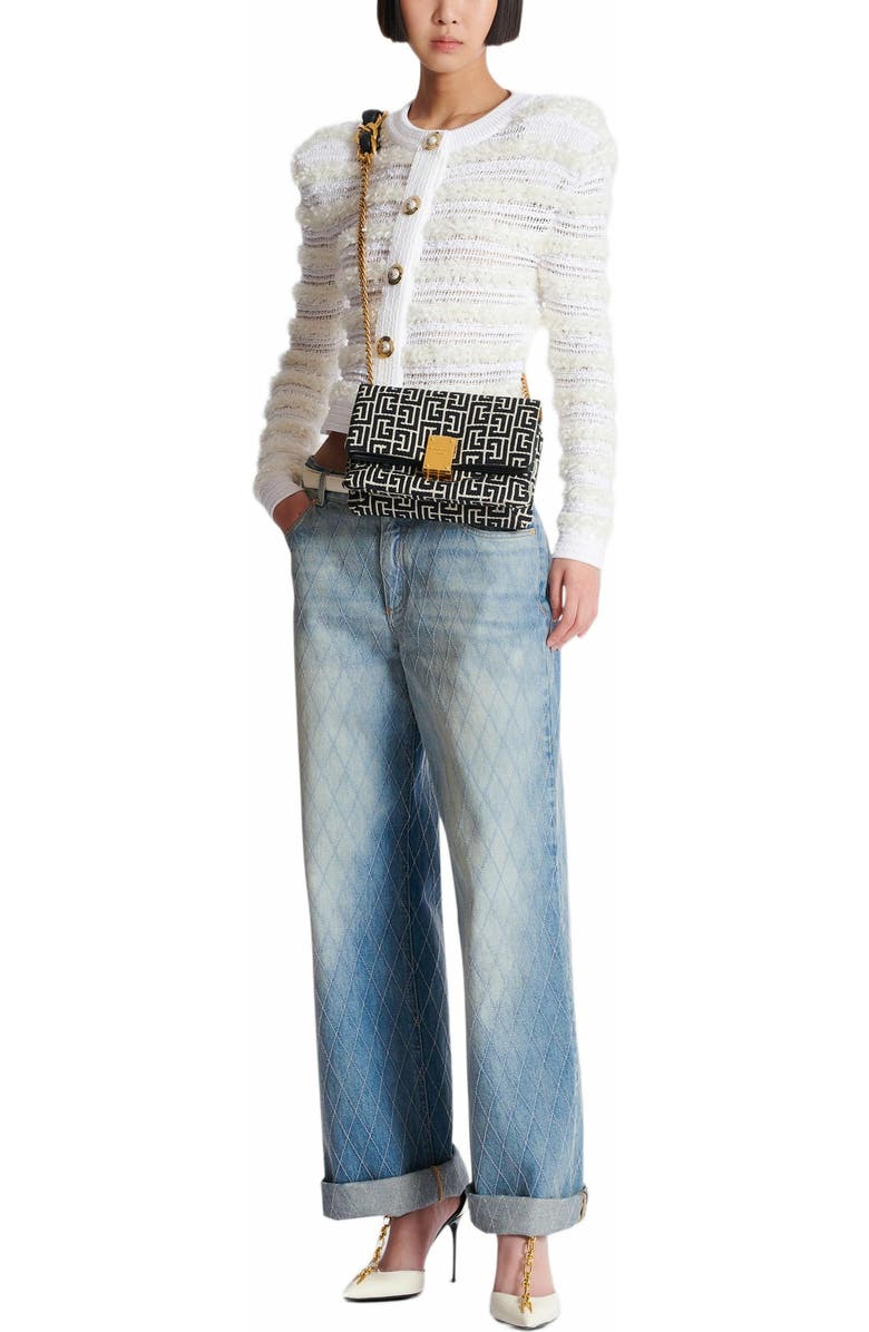 Balmain 1945 Soft Small Monogrammed Canvas Bag, Alternate, color,