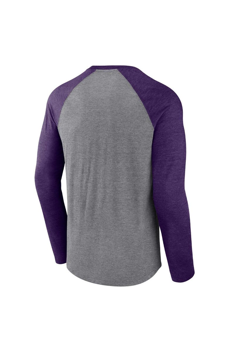 FANATICS Men's Fanatics Branded Heathered Gray/Heathered Purple Baltimore Ravens Weekend Casual Raglan Long Sleeve T-Shirt, Alternate, color,