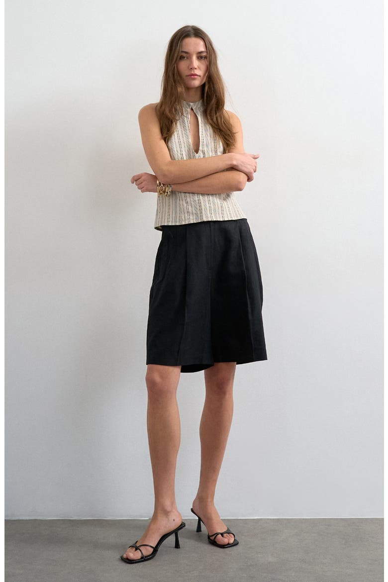 Ovoid Linen Blend Bermuda Shorts, Main, color, BLACK