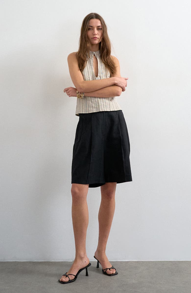 Topshop Ovoid Linen Blend Bermuda Shorts, Main, color, Black