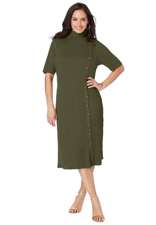 Jessica London Button Front Sweater Dress In Green