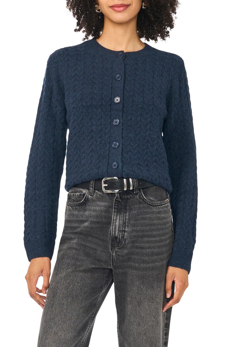 Cable Knit Cardigan, Main, color, VINTAGE BLUE