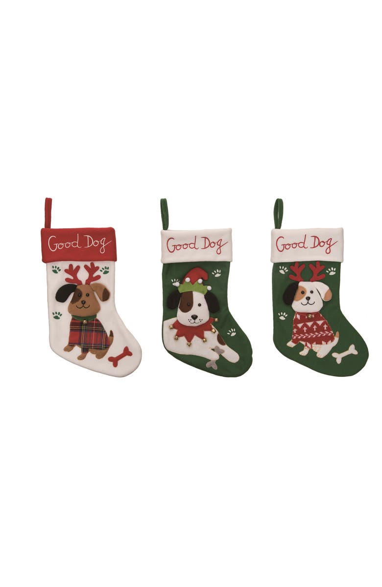 Transpac Good Dog Stocking Set of Three Christmas Decorations, Main, color,