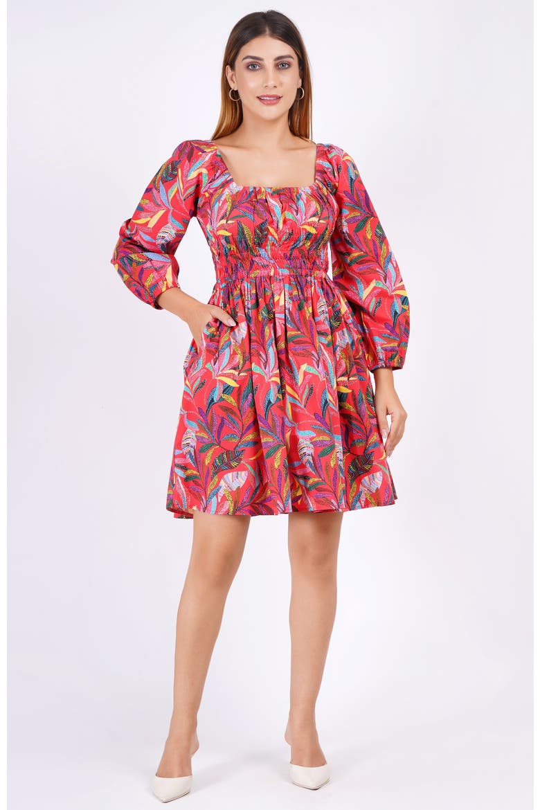 Genevieve Square Neck Mini Dress, Alternate, color, Palm Foliage Poppy Red