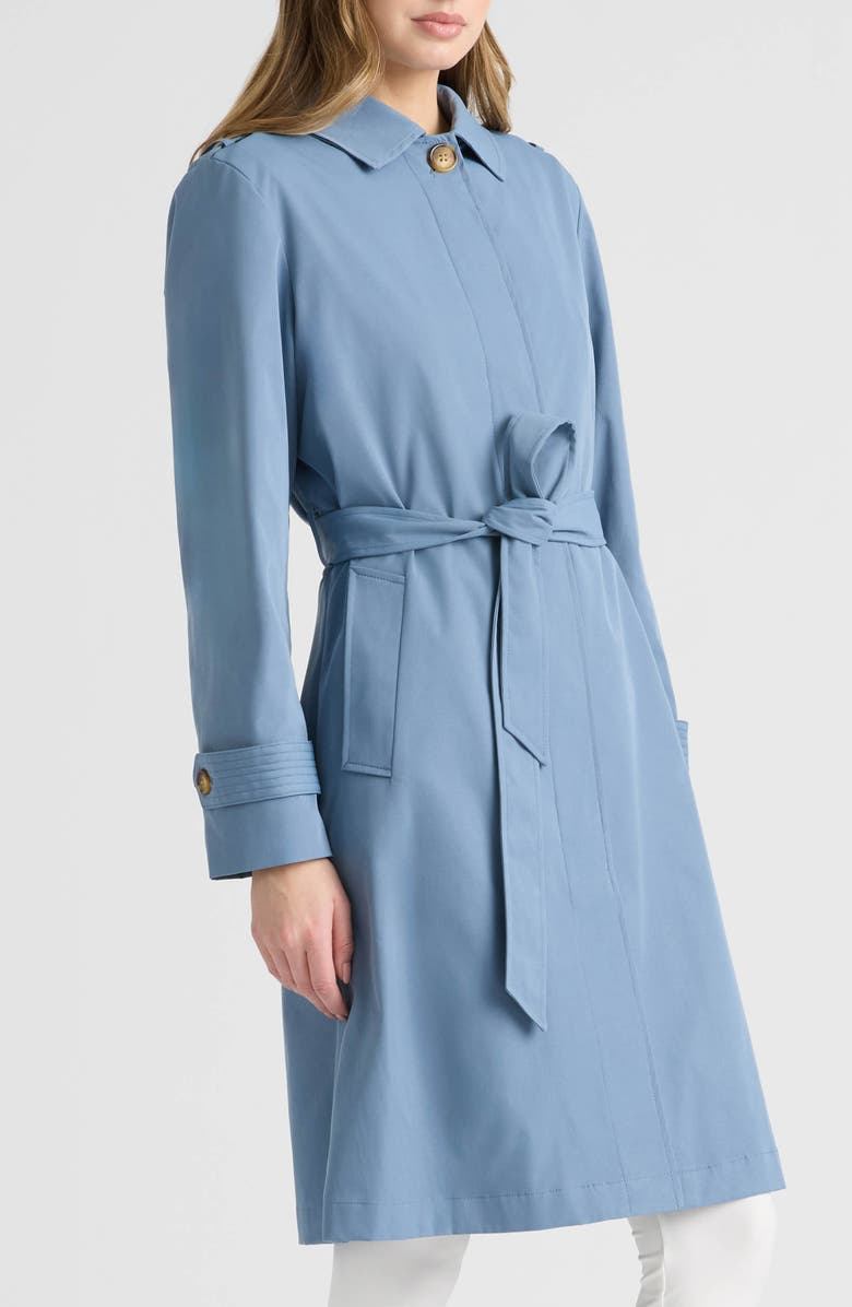 Ellen Tracy Belted Canvas Trench Coat, Alternate, color, Dusty Blue