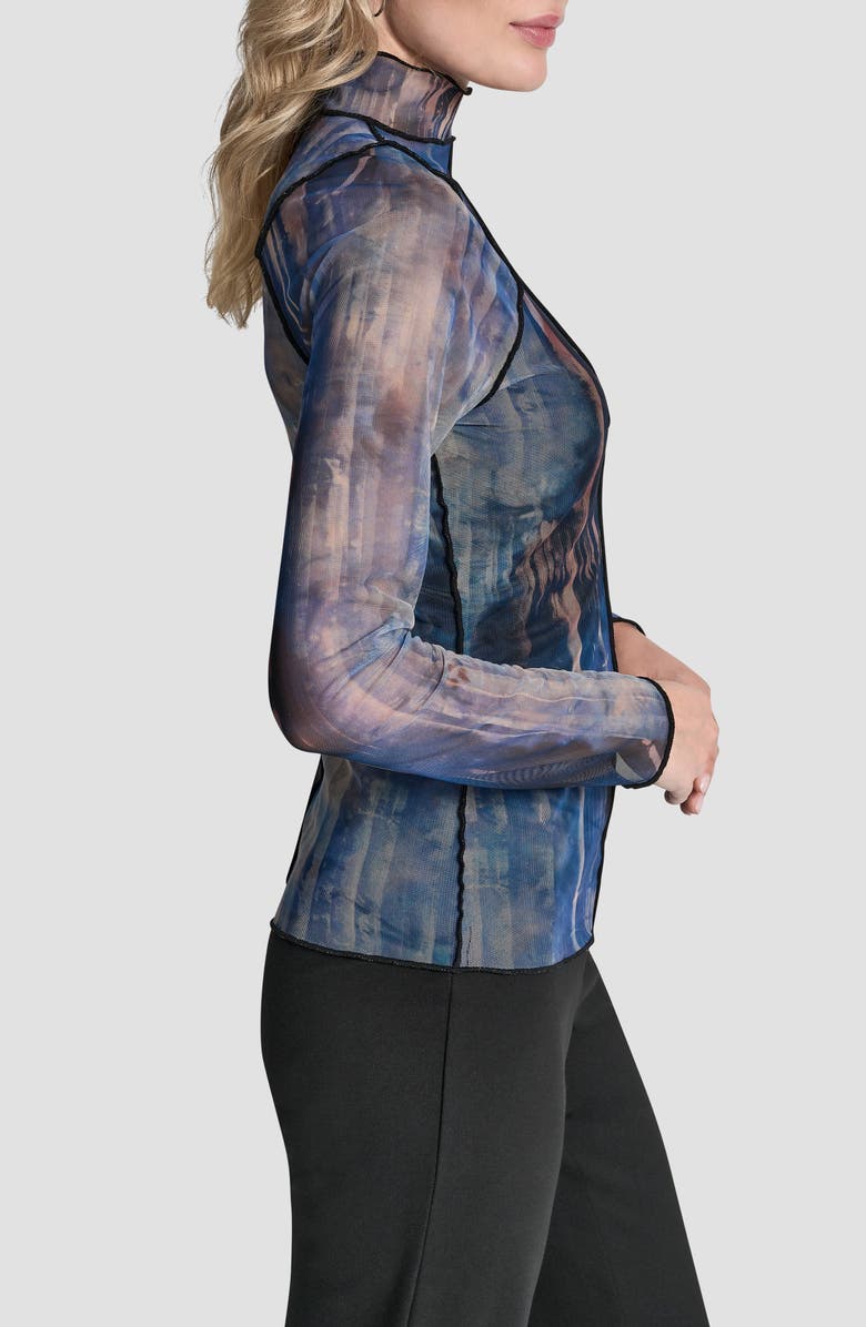 DKNY Printed Exposed Seam Mesh Top, Alternate, color, Hudson Lights