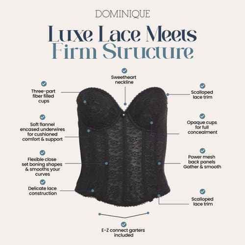 Dominique Intimates Annabel Strapless Lace Longline Bridal Bra With Detachable Garters In Black