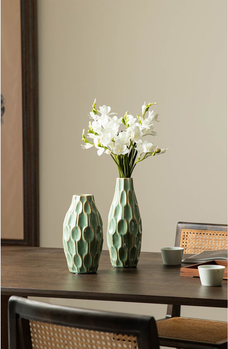 Glitzhome Set of 2 Modern Geometric Ceramic Table Vases, Alternate, color, Green