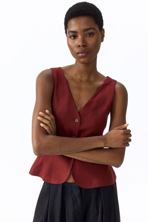 Linen-blend vest