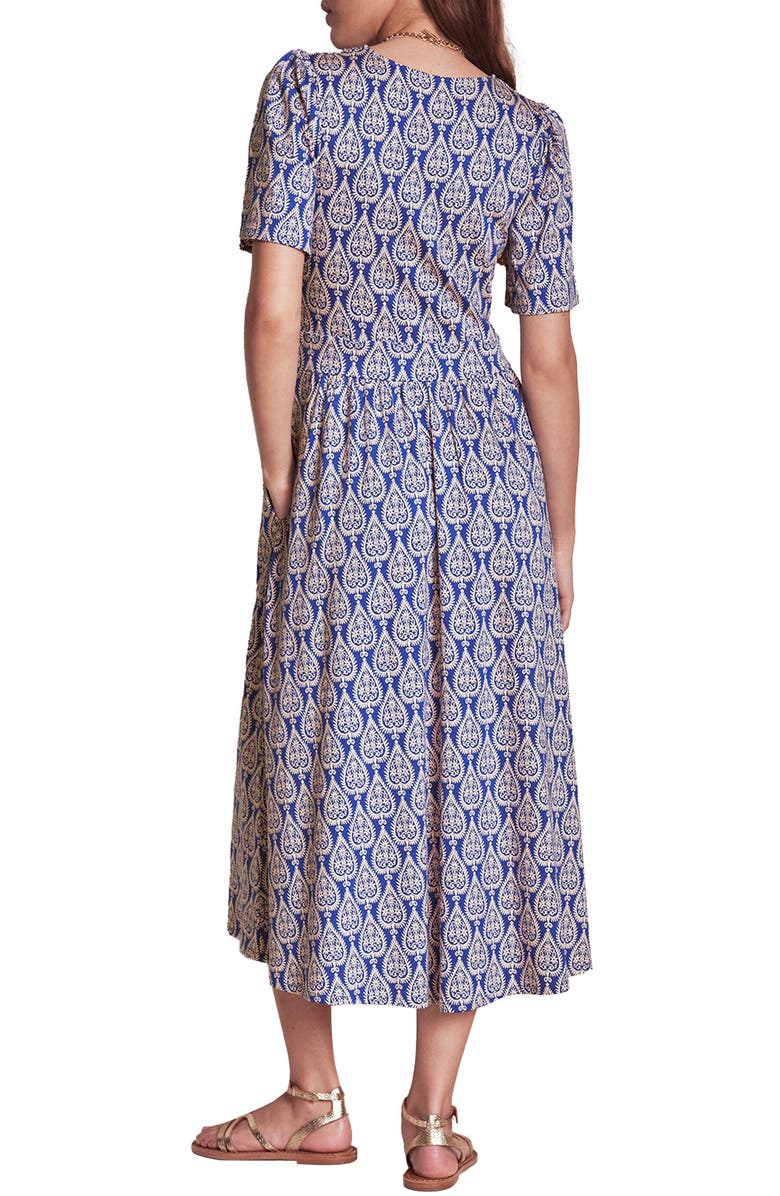 Boden Louisa Print Jersey Midi Dress, Alternate, color, Bright Blue Ornate Geo