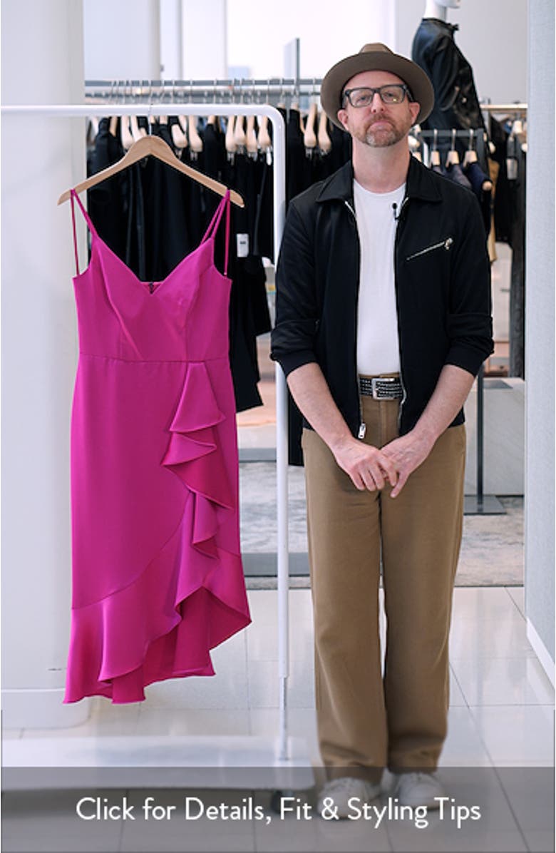 Cascasde Ruffle Detail Satin Cocktail Dress, sales video thumbnail