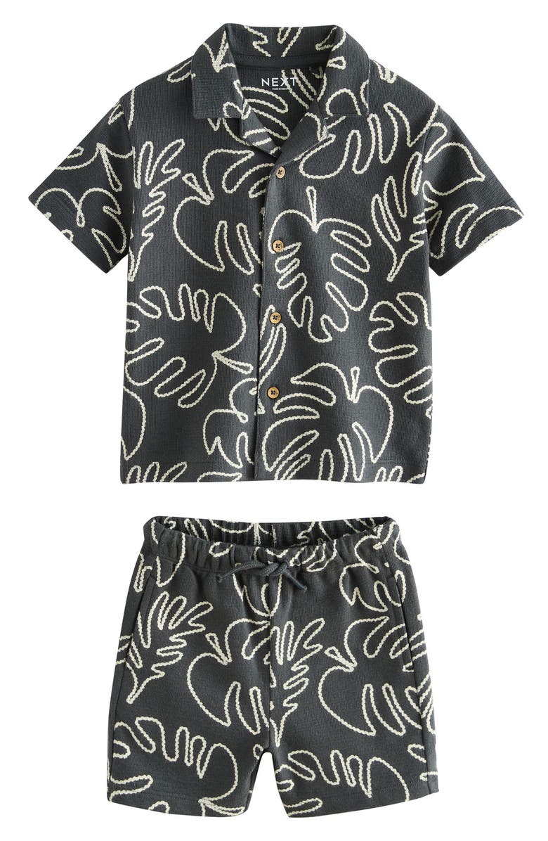 NEXT Kids' Palm Leaf Button-Up Shirt & Shorts Set, Main, color, Black