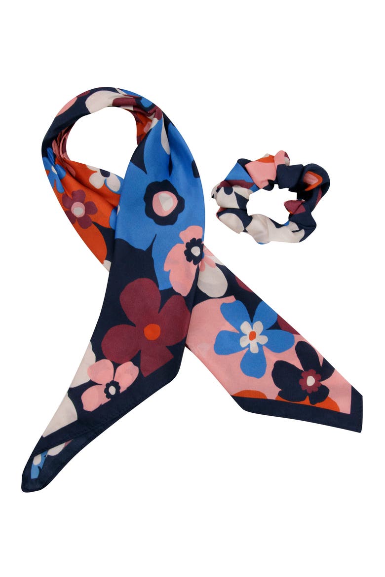 graphic floral silk hair scarf, Alternate, color, DEEP LIPSTICK