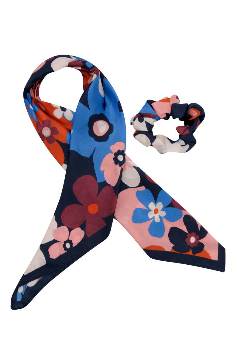 Kate Spade New York graphic floral silk hair scarf, Alternate, color,