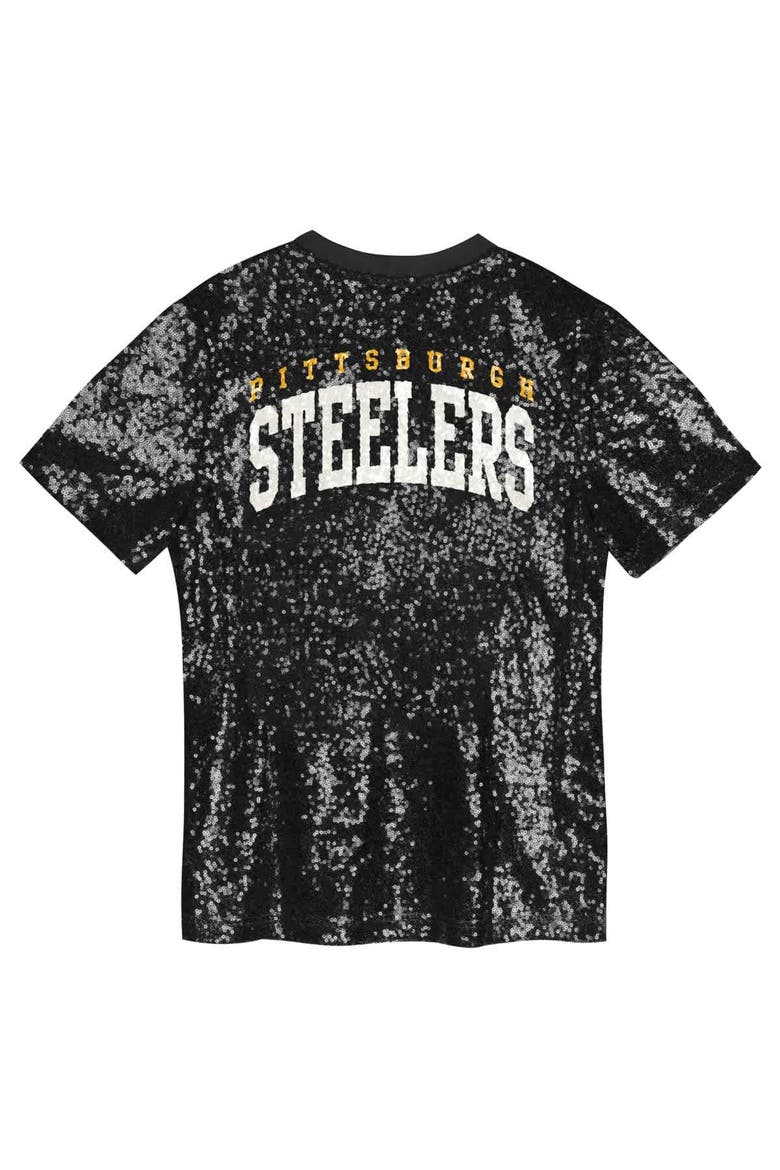 Girls Youth Black Pittsburgh Steelers Wordmark Sequin V-Neck Top, Alternate, color, Black