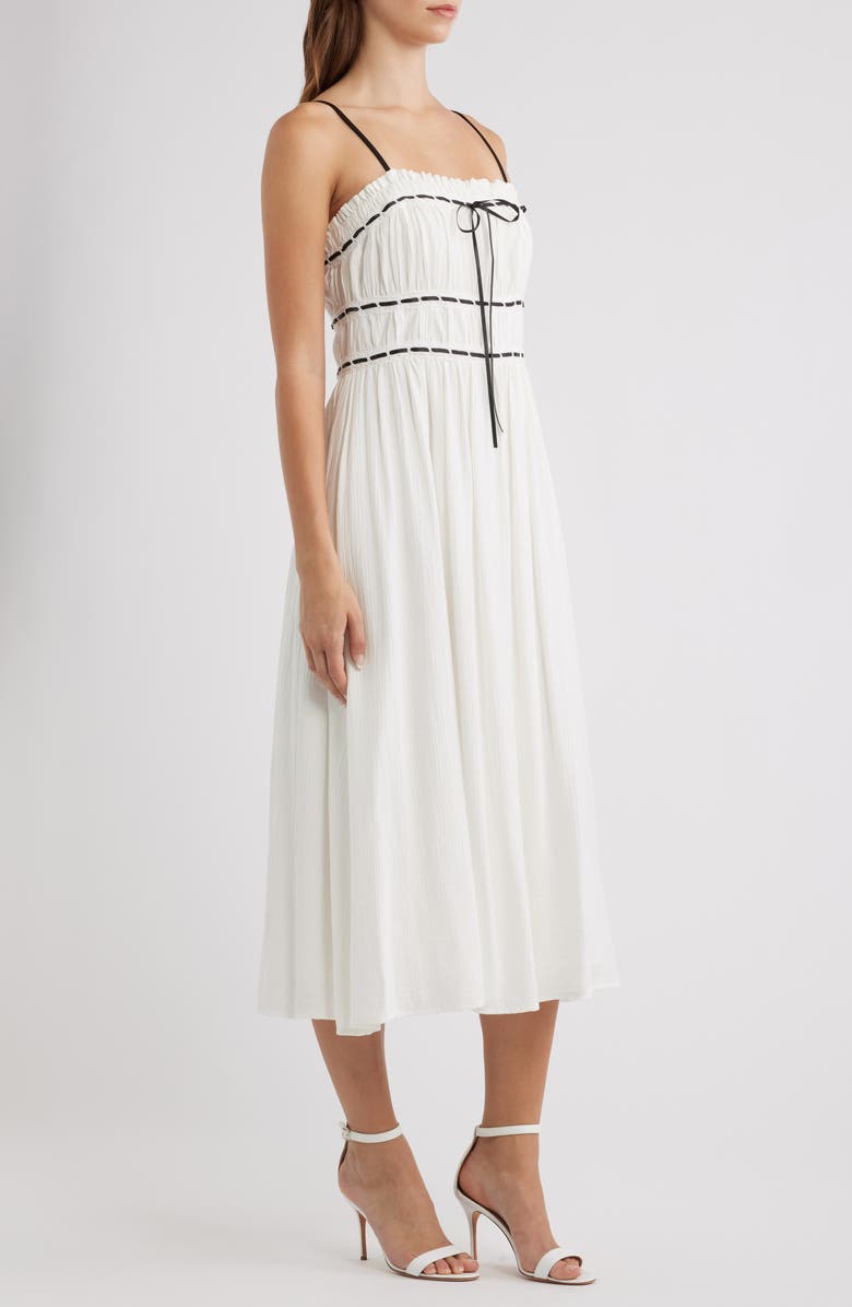 Lulus Ilse Front Tie Midi Dress, Alternate, color, White/ Black