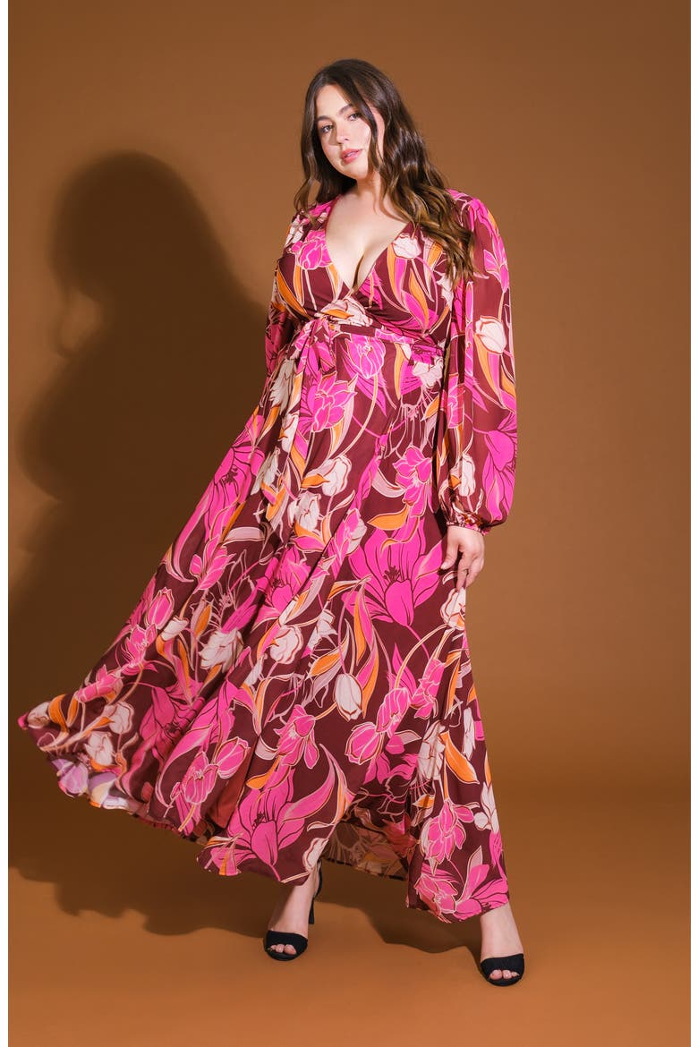 Long Sleeve Tiered Maxi Wrap Dress, Alternate, color, BURGUNDY