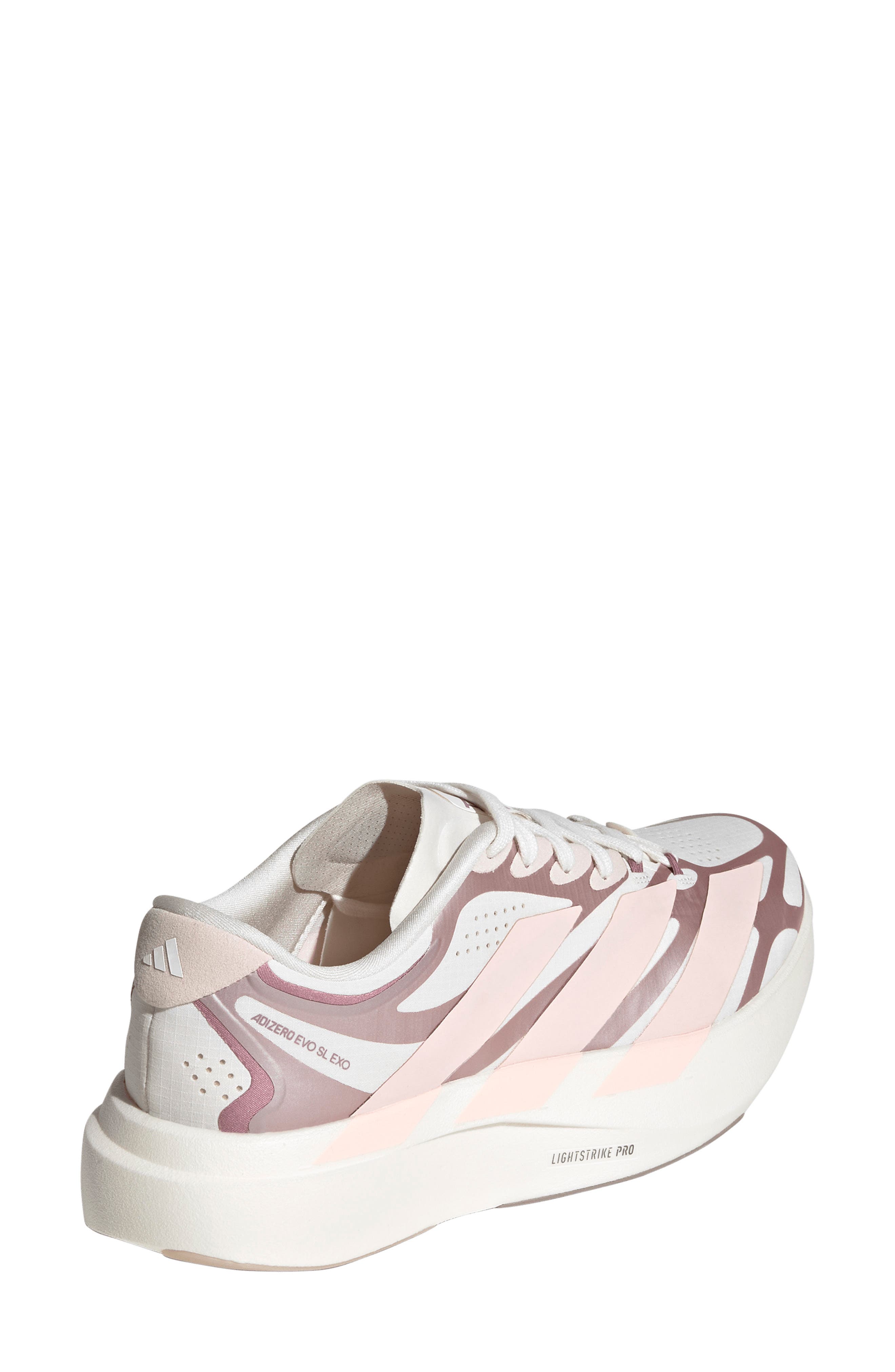 Adizero Evo SL EXO Running Shoe, Alternate, color, WHITE/ PINK/ VAPOUR GREY