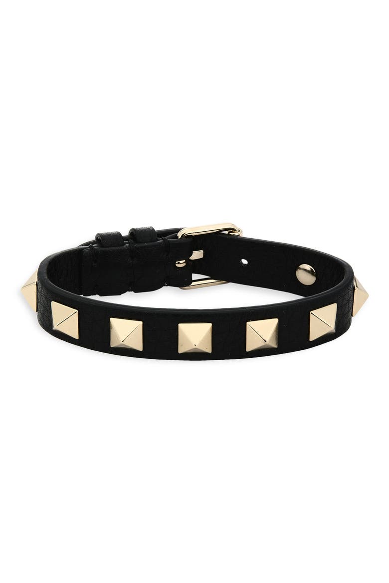 Valentino Rockstud Small Leather Bracelet, Main, color, BLACK