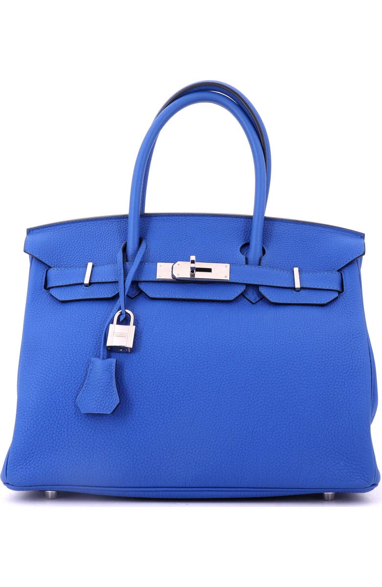 Pre-Owned Hermes Birkin Handbag Blue Togo with Palladium Hardware 30, Main, color, Bleu Zellige