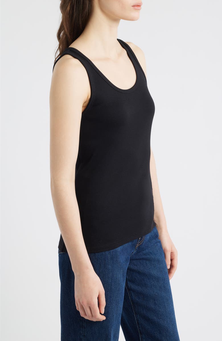 Eileen Fisher Slim Fit Scoop Neck Stretch Cotton Tank, Alternate, color, Black