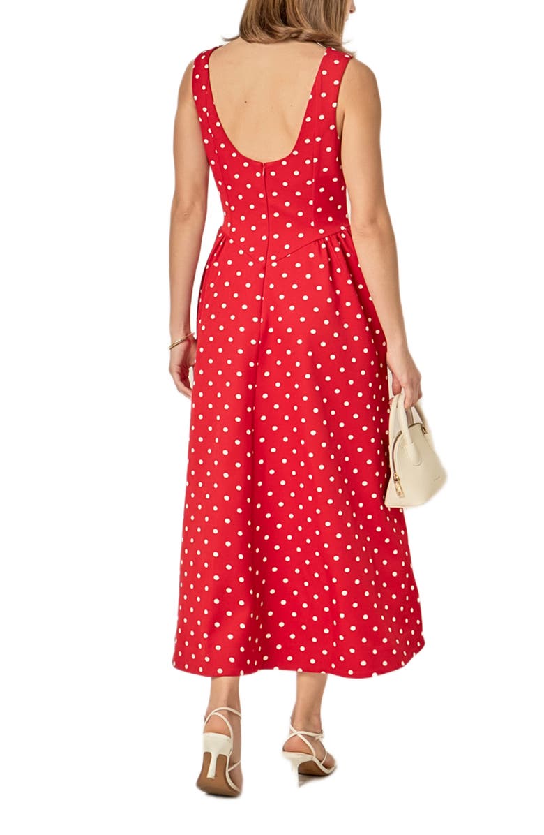 English Factory Dot Sleeveless Flare Midi Dress, Alternate, color, Red