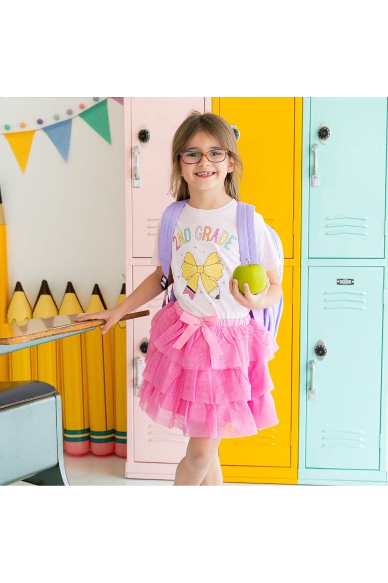 Second Grade Pencil Bow Short Sleeve T-Shirt, Alternate, color, Pink