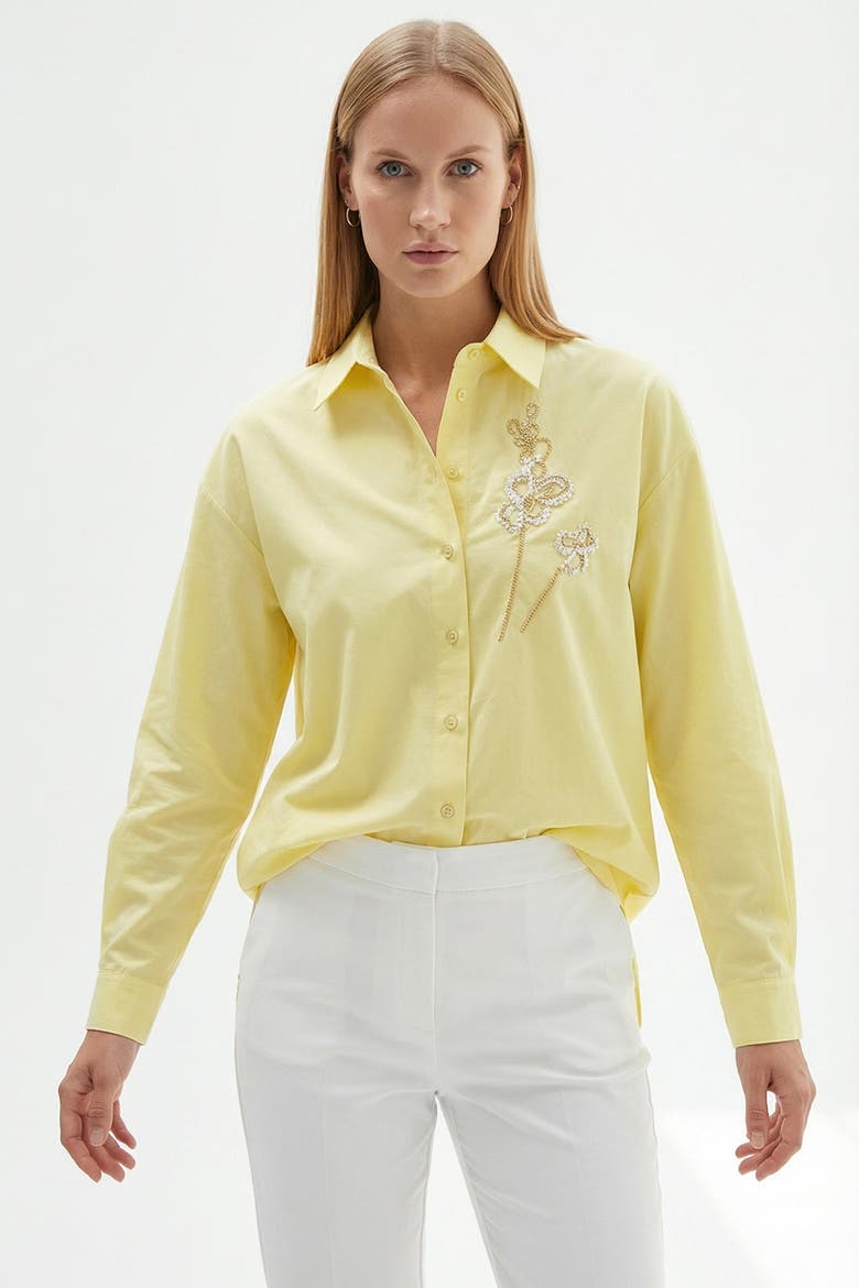 Bernetta Shirt Collar Long Sleeve Embroidered Shirt, Alternate, color, Yellow