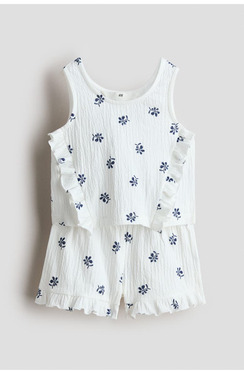 H&M 2-piece ruffle-trimmed set, Main, color, White/Blue Floral