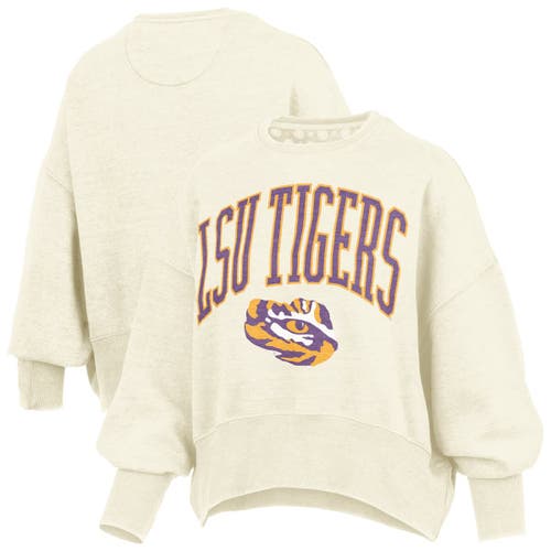 Pressbox Natural Lsu Tigers Oversized Waist-length Crewneck Sweatshirt In Neutral