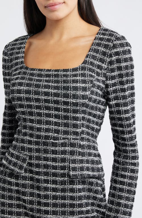 Julia Jordan Windowpane Plaid Long Sleeve Bouclé Dress In Blue