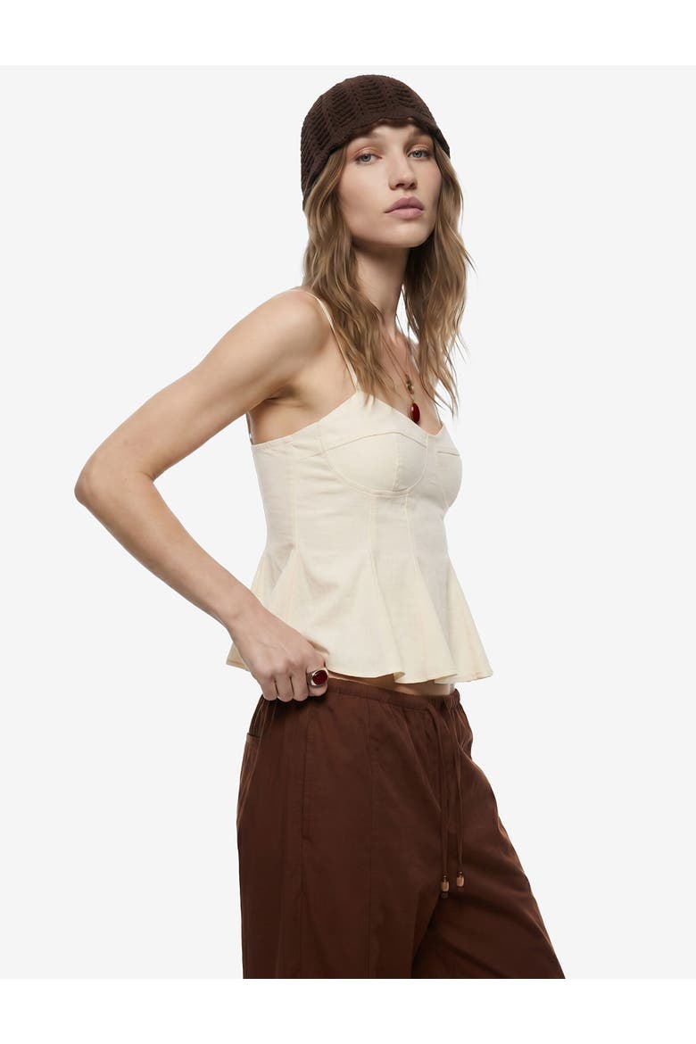 Structured Fitted Strappy Peplum Top, Alternate, color, BEIGE