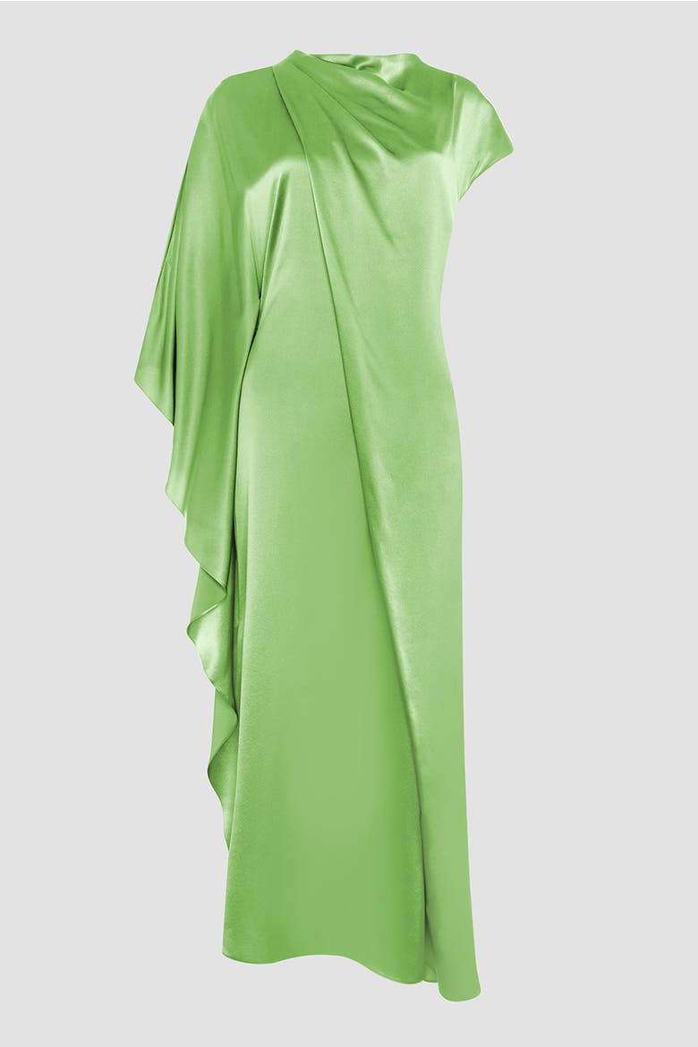 Green Asytmetric Draped Silk Hiba Dress, Alternate, color, Meadow