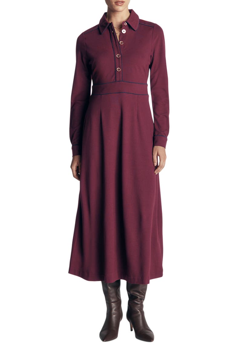 Etta Piping Detail Ponte Dress, Main, color, DARK CHERRY, NAVY
