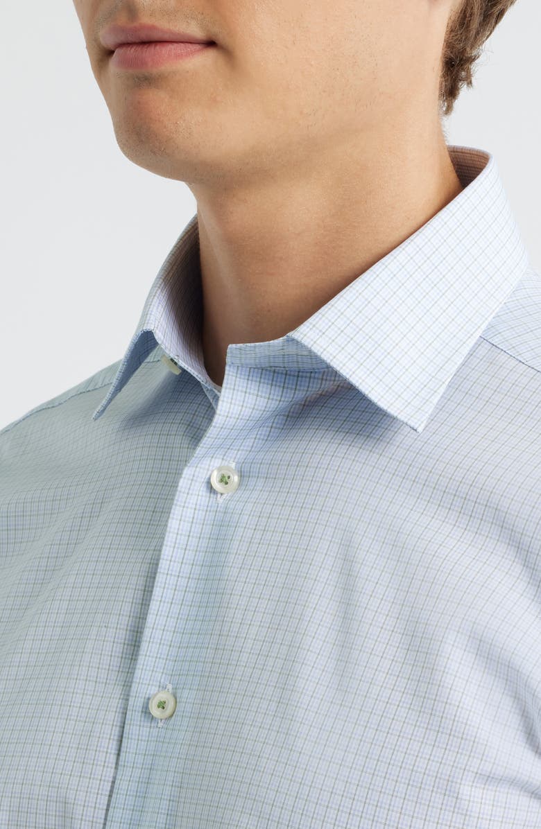 David Donahue Trim Fit Poplin Micro Check Dress Shirt, Alternate, color, Blue/Green