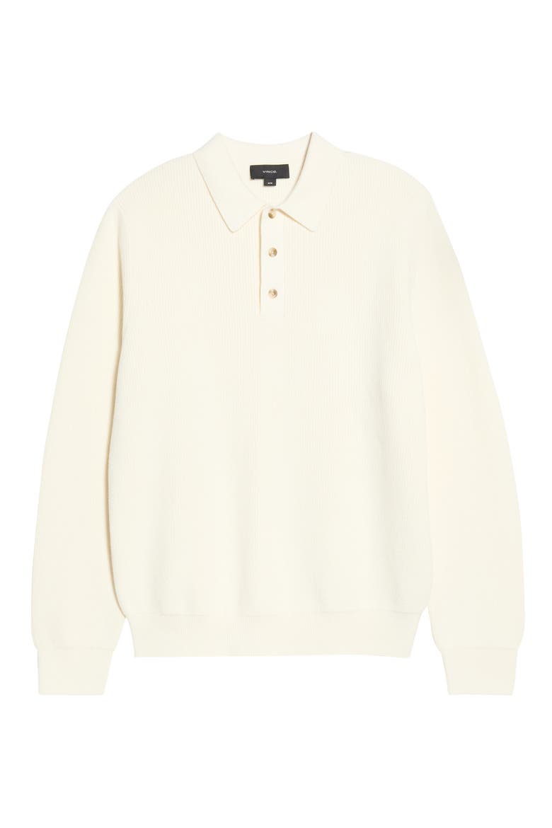Heirloom Shaker Long Sleeve Polo Sweater, Main, color, BONE