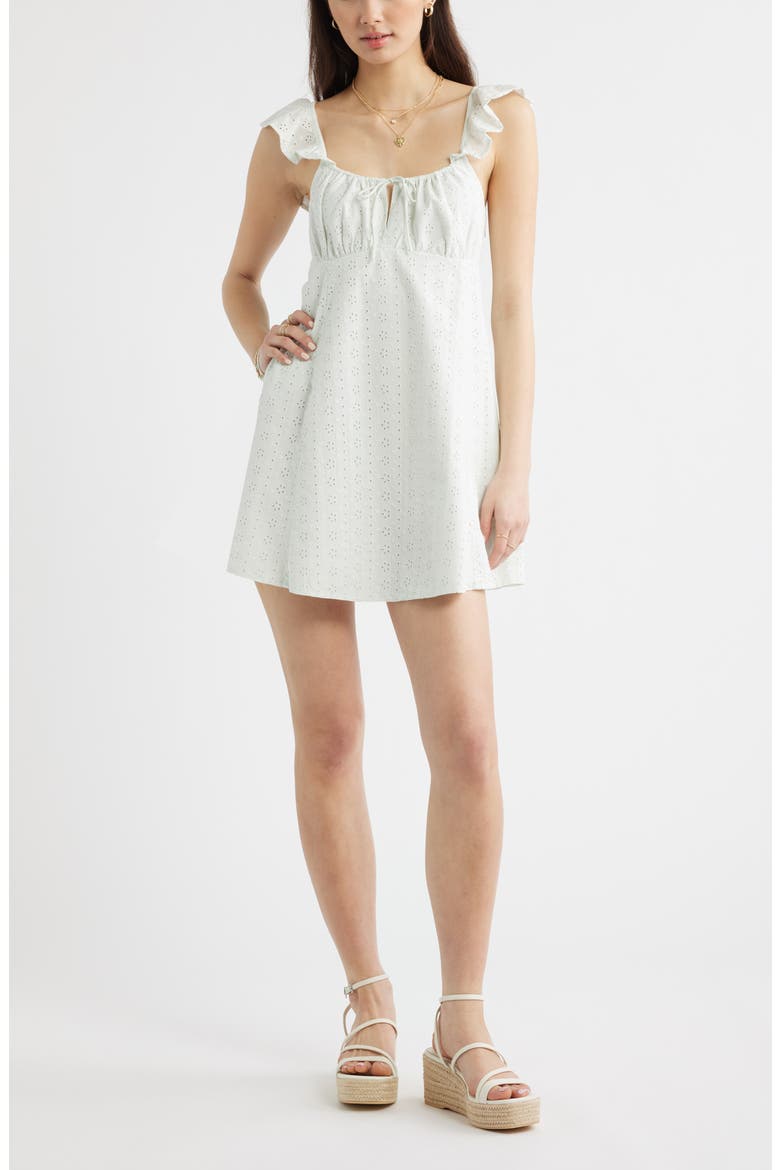 Cotton Eyelet Flutter Sleeve Minidress, Main, color, GREEN CLOUD