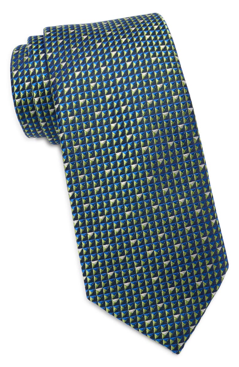 Ted Baker Geary Mini Geometric Silk Tie, Main, color, Green