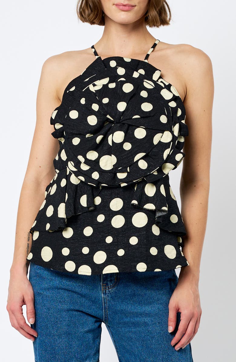 CIEBON Vietta Ruffle Peplum Camisole, Main, color, Black